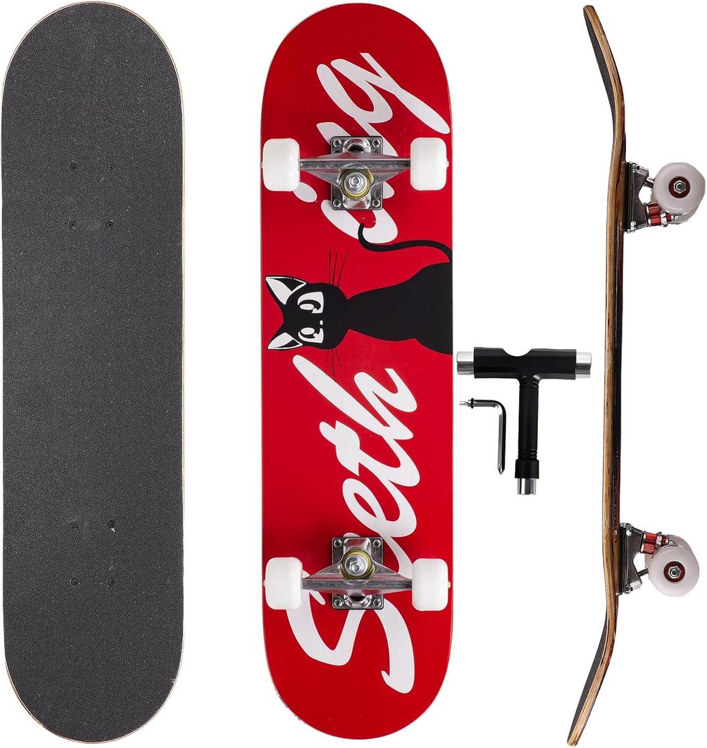 Professional Double Kick Skateboard, 31 inch Maple Deck, ABEC-9 Bearings, 95A PU Wheels