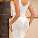 Women's Crochet Swimsuit Coverup Hollow Out Sleeveless Dress for Women 2026 Knit Button Tank Dresses (White, S)