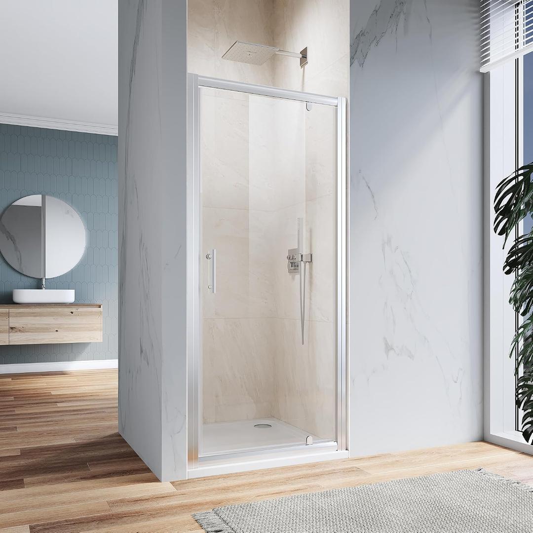 Pivot Swing Shower Door 36in.D x 72 in. H| Shower Door with 1/4 in. Clear Tempered Glass| Pivot Shower Door | Sliver (Shower Base Not Included)