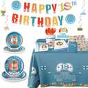 18th Birthday Party Supplies for Boys - 131Pcs Happy 18 Years Birthday Decorations Set, Includes Plates, Napkins, Tablecloth, Cups, Banner, Stickers, Cake Topper, Tableware for 20 Guests