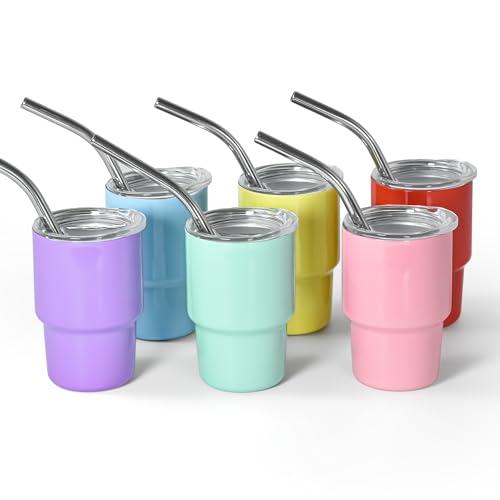 AGH 3 oz Mini Tumbler Shot Glass with Straw and Lid Colored Stainless Steel Sublimation Tumblers Cute Double Wall Vacuum Insulated Cups, 1 Pack, Blue