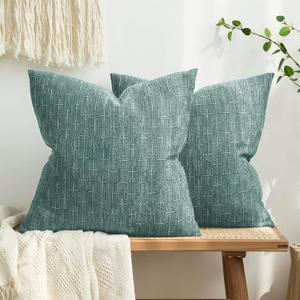 MIULEE Pack of 2 Decorative Burlap Linen Spring Throw Pillow Covers Modern Farmhouse Vintage Pillowcase Rustic Woven Textured Cushion Cover for Sofa Couch Bed 18x18 Inch Azure