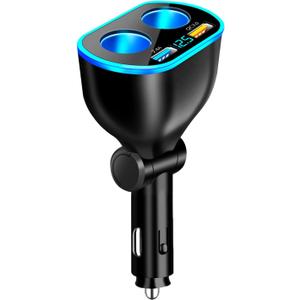 2026 Upgrade Car Cigarette Lighter Splitter, 4 in 1 Double Cigarette Lighter Adapter with USB Port 2.4A & QC3.0 Super Fast for Mobile Phone, Dash Cam, 12/ 24V Car Charger with LED Voltmeter