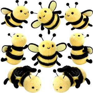 Sratte 8 Pcs 4.72 Inches Stuffed Bees Plush Soft Small Bee Stuffed Animal Honeybee Plush Keychains Realistic Cartoon Toys Adorable Doll for Baby Shower Birthday Party Favors (Novel Style)
