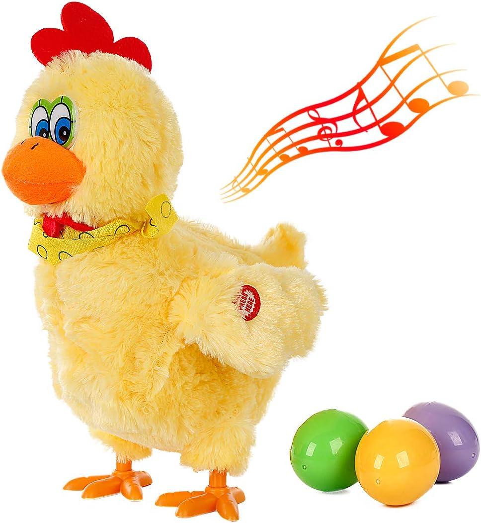 Easter Chicken Animal Toy Doll Laying Egg Electric Crazy Plush Chicken with Sound Music (29CM, Yellow)