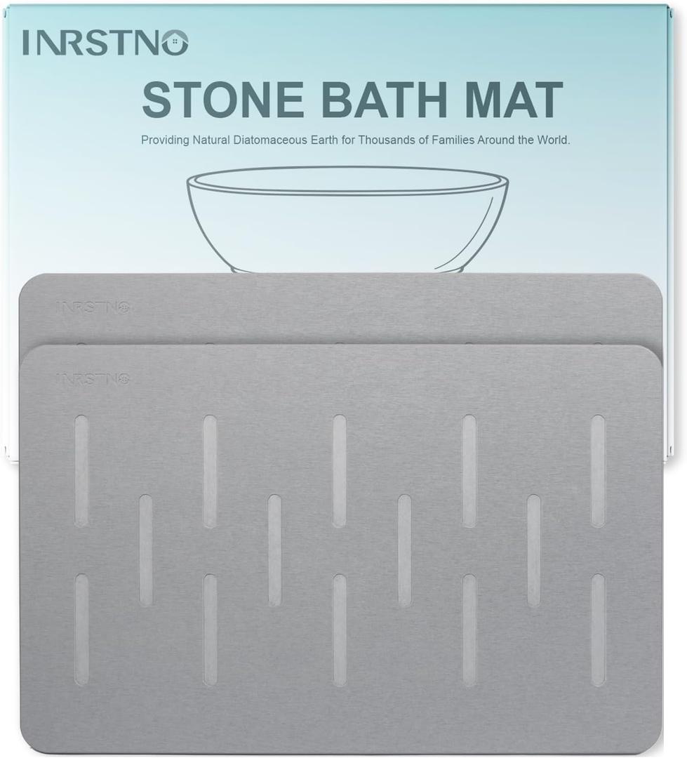 Large Stone Bath Mat 2 Pack, 31.5'' x 19.7'' Quick Drying Diatomaceous Earth Mat Large, Super Absorbent, Non Slip Diatomite Stone Bath Rugs for Bathroom, Easy to Clean (Light Grey)