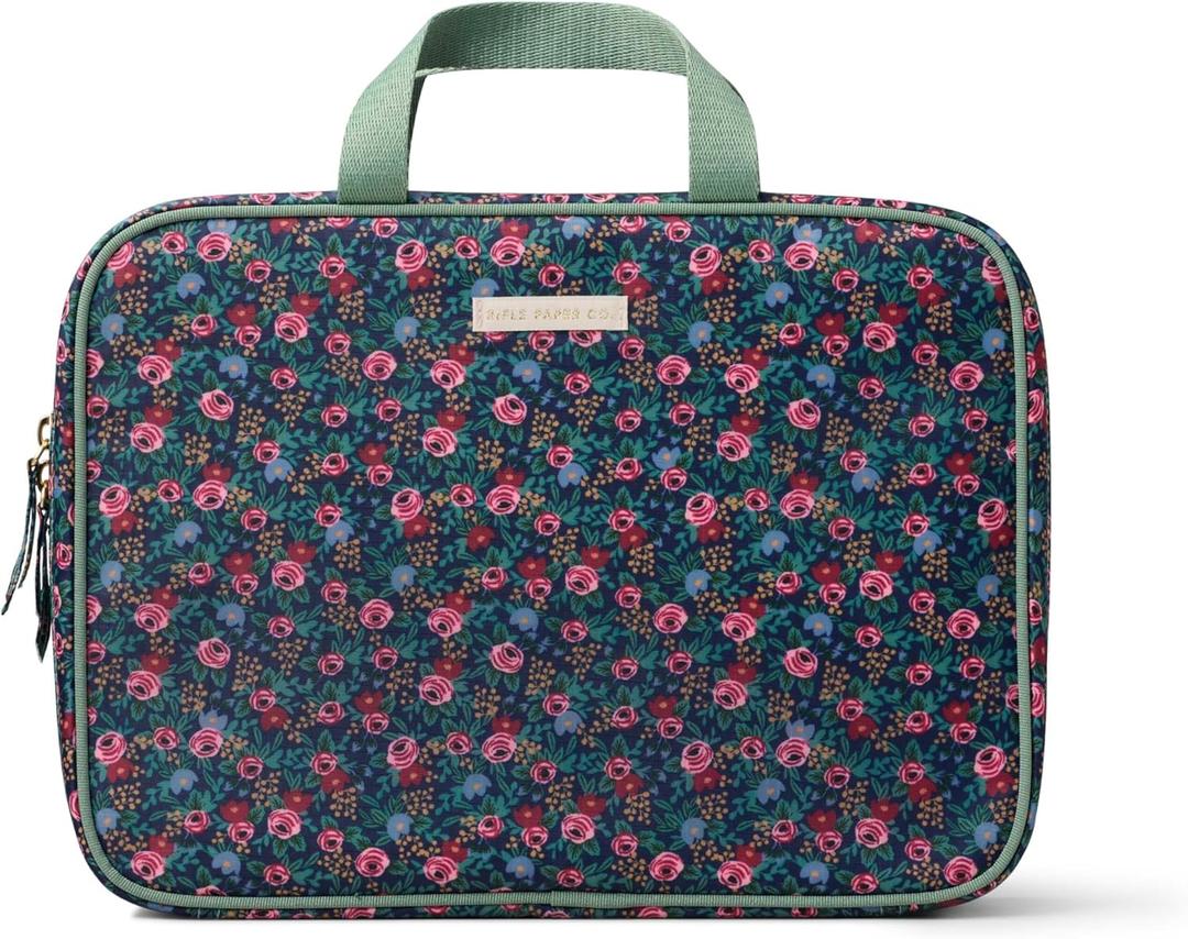 RIFLE PAPER CO. Travel Cosmetic Case, Unit Includes Pockets for storage, Simply Wipe to Easily Clean, Unique Travel Accessory, Stylized Pattern, Floral Rosa