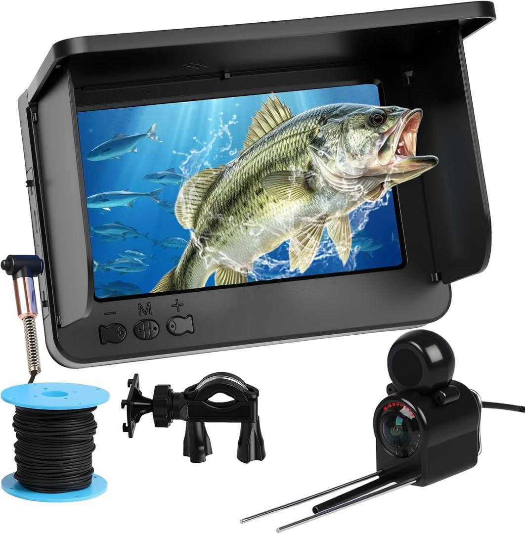 Underwater Fishing Camera 5 Inch, 4K HD IPS Monitor Fish Finder 220 Wide Angle IP68 Waterproof Infrared Night Vision with 98ft Cable, 8000mAh Fishing Camera Gift for Men,Ice Lake Boat River Fishing (Black)
