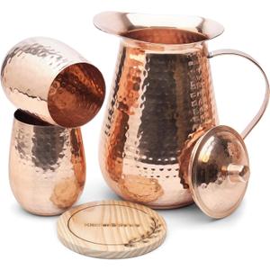Large Pure Copper Pitcher (70 oz. /2000 ml) with 2 Tumblers for Drinking Water | Vase | Water Jug Set