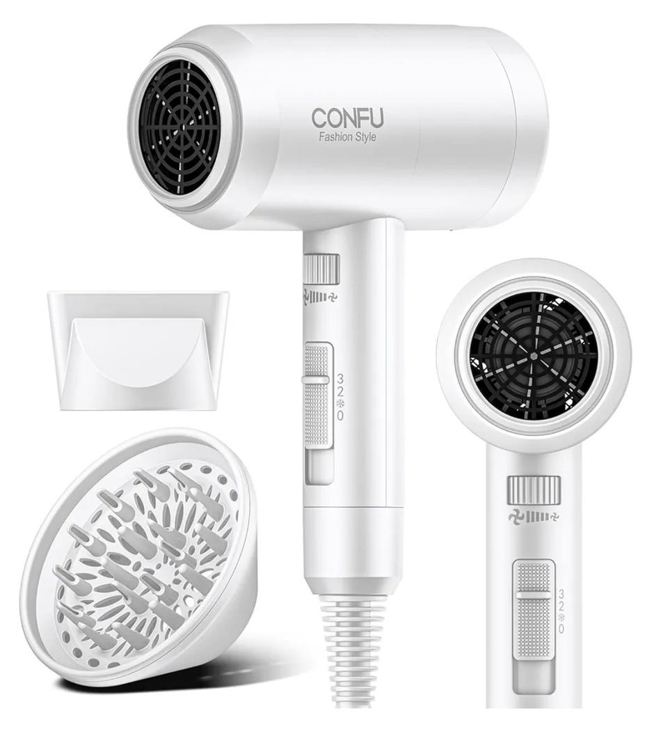 Hair Dryer with Diffuser, CONFU Blow Dryer for Curly Hair for Women Men, 21000PRM Travel Hair Dryer, Portable Lightweight Fast Drying Negative Ion Hairdryer for Home & Travel
