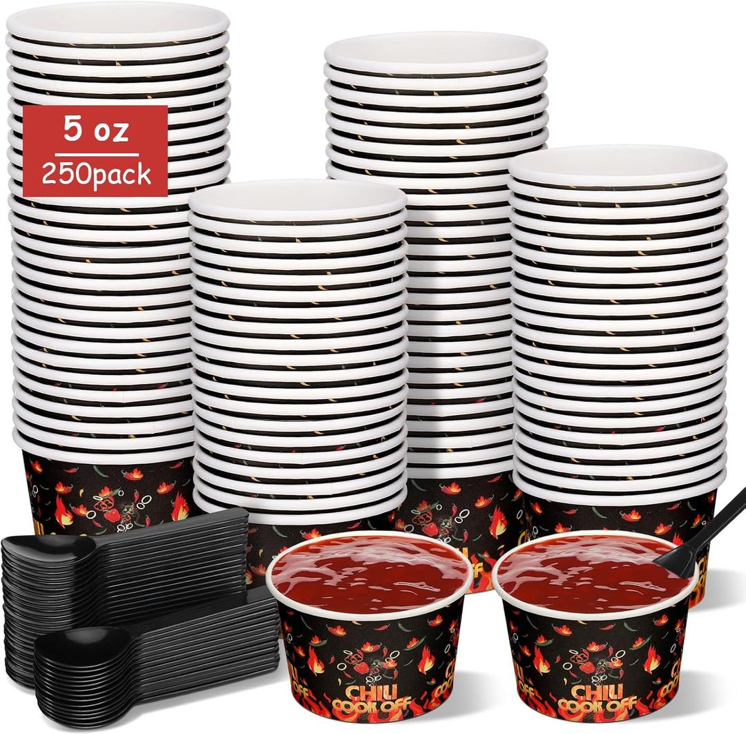550 Pcs 5 oz Chili Cook Off Party Decorations Include 5 oz Disposable Sample Cook Off Tasting Paper Cups Plastic Spoon for Party Supplies (Mixed Flame Chili)