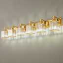 Modern Crystal Bathroom Vanity Light - 6-Lights Gold Brushed Brass Finish Wall Lamp