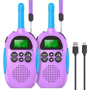 Walkie Talkies for Kids Adult, 2 Pack Rechargeable Kids Walkies Talkies, 3km Long Range, 22 Channels, Indoor Outdoor Toys for Camping, Hiking, Family Games, Toys for Boys Girls Ages 3-12 (Purple+Purple)