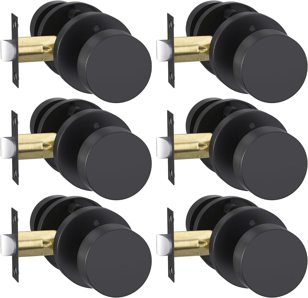 Goldenwarm Black Door Knobs Interior, Zinc Alloy Matte Black Privacy Door Knobs, Interior Door Knobs for Bathroom, Bedroom Door Knobs, Heavy Duty Round Ball, Easy Installation (6 Pack)