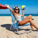 5-Position Aluminum Lay Flat Tall Beach Chair, Compact Portable Backpack Beach Chair for Adults with Cooler Pouch, Storage Pouch, Towel Bar, Cup Holder & Phone Holder, Blue (Blue 1 Pack)