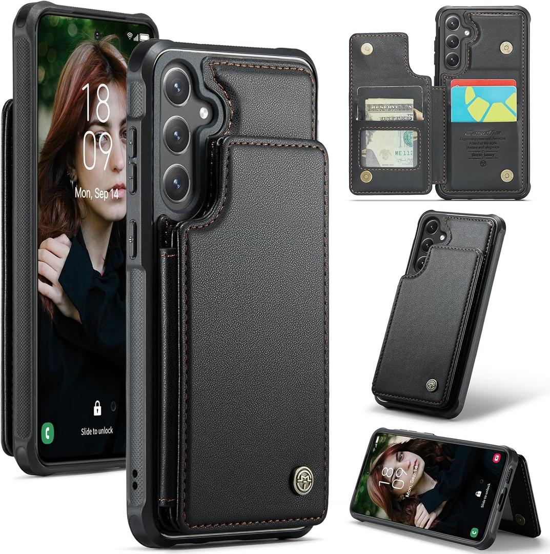 Bemal for Samsung Galaxy S25 Wallet Case with Card Holder, RFID Blocking, Shockproof Leather Kickstand for Men and Women, Durable Protective Phone Cover for 6.2", Black