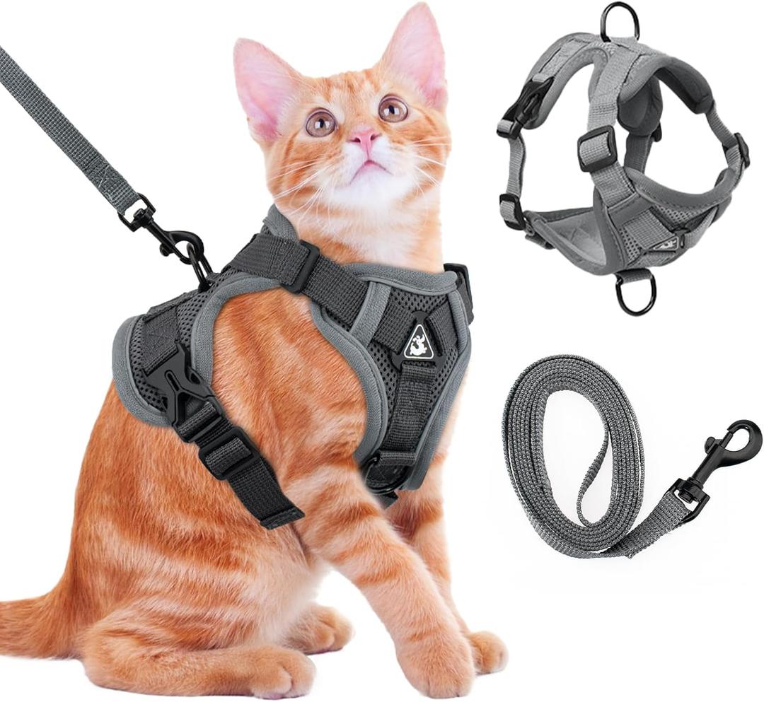 Cat Harness and Leash for Walking Soft Cat Harness Escape Proof, Adjustable Kitten Harness Cat Leash Reflective Strips Jacket, Breathable Cat Vest Harness Set for Kitten Easy to Wear Outdoor Walking (X-Large, Grey)