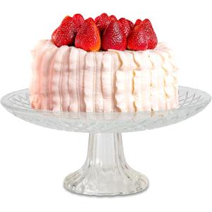 WHW Whole House Worlds Crosby Street Cake Stand, Cake Plate, Vintage Style, Crystal Clear Glass, Distinct All Over Pattern, 7.75 Inch Diameter