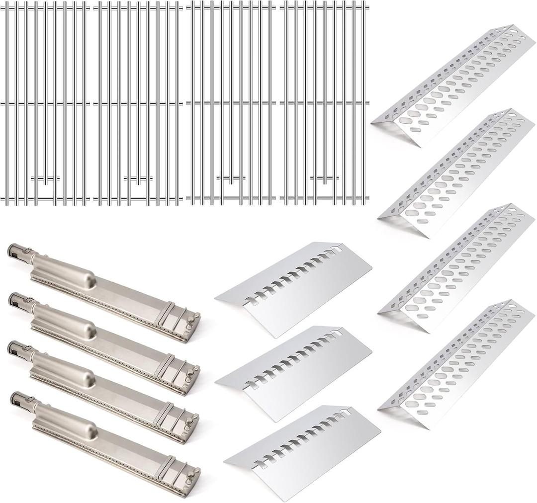 Adviace Grill Replacement Parts for Bull 47629 47628 26039 26038 87048 87049 BBQ Grill, 16517 Cooking Grate & 16521 16631 Flame Tamer 16670 16520 Heat Shield & 35717 16516 Grill Burner for Bull Grill (4pcs Burners Kit with Grates)
