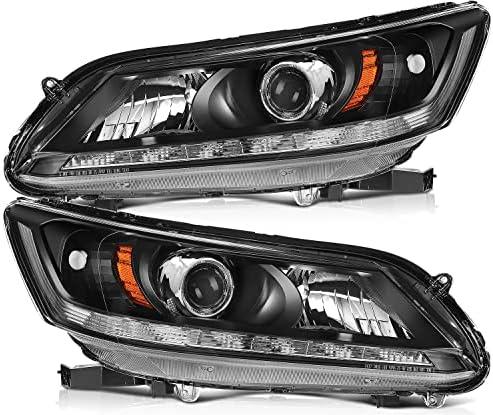 LBRST Headlight Assembly with Project for Honda for Accord Sedan 4-Door 2013-2015 Black Housing Amber Reflector Clear Lens Driver and Passenger Side Headlamp