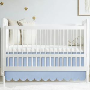 Hahafelt Blue Scalloped Crib Skirt 28"x 52" with 14" Drop Pleated Dust Ruffle with Split Corners for Baby Boys Girls Soft 4-Sided Crib Bed Skirt Nursery Standard Toddler Bedding