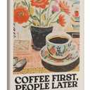 WALLZK Framed Coffee Wall Art Coffee First Poster Canvas Prints Trendy Retro Cafe Bar Painting Pictures Decor for Kitchen Dining Room 16"x24"