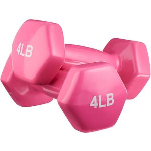 Amazon Basics Vinyl Coated Hexagon Dumbbell Hand Weights, Non-Slip Grip, 4 lb, Pink, Set of 2