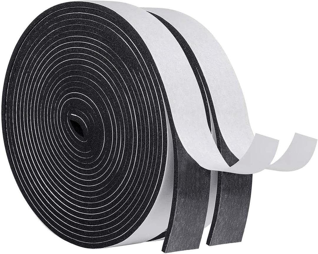MAGZO Weather Stripping Door Seal, 1 Inch Wide X 1/8 Inch Thick Adhesive Foam Tape Soundproof Weatherstripping for Windows, 2 Rolls Total 33FT Black
