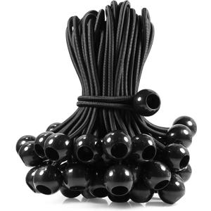 50 Pcs Ball Bungee Cords 6 Inch Black Heavy Duty Outdoor for Canopy Tarp Tie Downs, UV Resistant