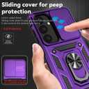 for Samsung Galaxy S24 Case with Camera Lens Cover HD Screen Protector, Dual Layer Military-Grade Drop Tested Magnetic Ring Holder Kickstand Protective Phone Case for Samsung Galaxy S24 (Purple)
