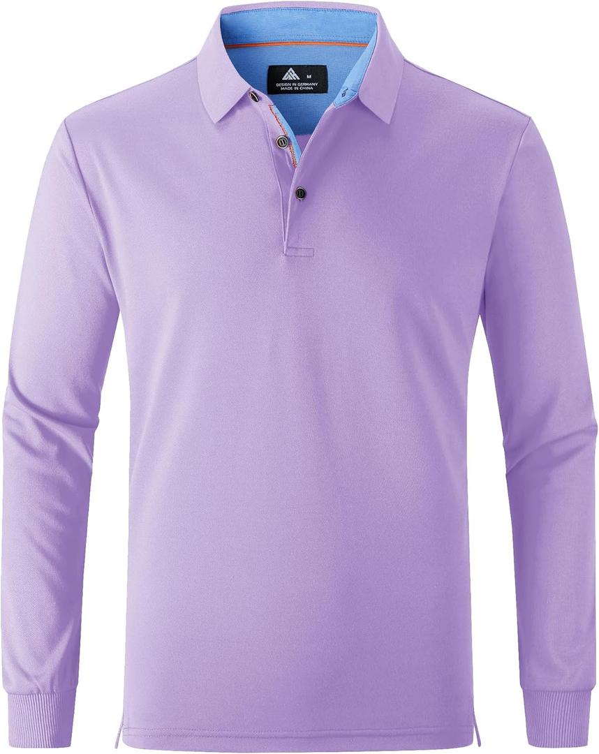 SWISSWELL Long Sleeve Polo Shirts for Men collared Performance Golf Shirts Casual Workwear Office (Large, A-Violet Purple)