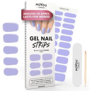 MOYOU LONDON Semi Cured Gel Nail Strips - 20 Pcs. Waterproof Gel Nail Wraps, Cures in Sunlight or UV/LED Lamp, Lasts Up to 2+ Weeks, Stretchable, Easy to Apply & Remove, Vegan & Cruelty-Free