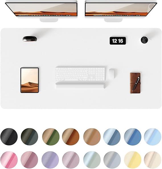 YSAGi Leather Desk Protector, Office Mat, Large Mouse Mat, Non-Slip PU Leather Blotter, Laptop Pad, Waterproof Writing Pad for Office and Home (Eggshell, 47.2" x 23.6"), White 