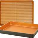 LUCYCAZ 2 Pack 15''x11''x2'' Deep Large Half Sheet Cake Pan Set, 1/2 Size Rectangle Copper Baking Pans Cookie Sheets Bakeware Toaster Oven Nonstick Set for Home Kitchen Muffin Bread Pan Heavy Duty