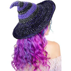Halloween Knitted Witch Hat Women Crochet Witch Purple Wizard Hat Handmade Halloween Costume Masquerade Party Cosplay Accessory