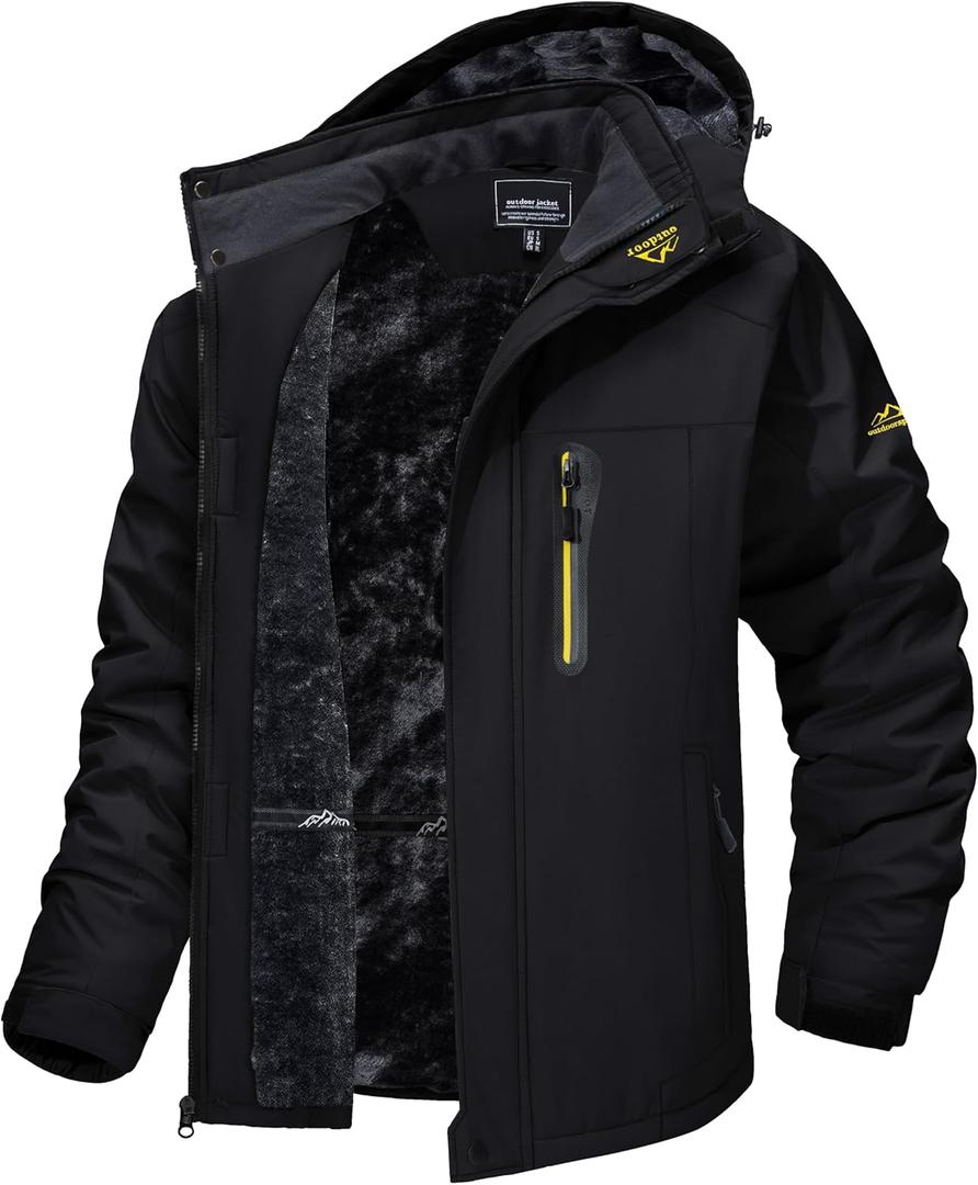 TACVASEN Men's Winter Ski Jacket Waterproof Snow Coats Snowboard Fleece Lining Jacket Warm Parka with Hooded (XX-Large, Black)