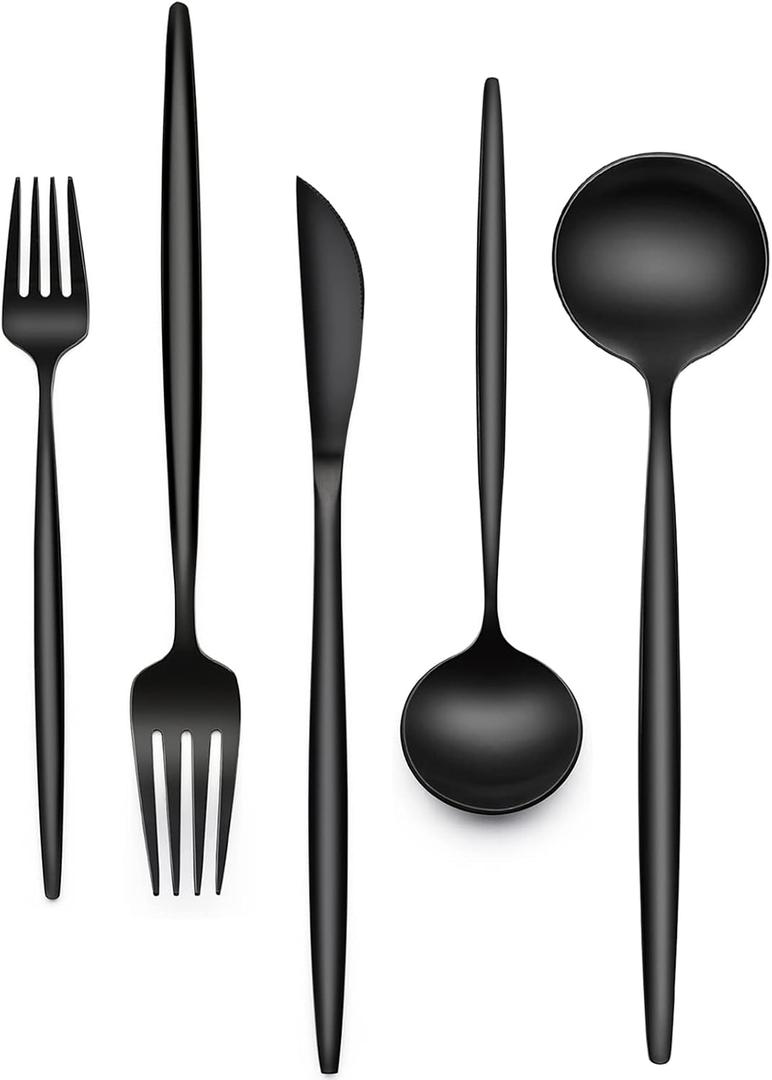 30-Piece Black Silverware Set, Flatware Set for 6, Food-Grade Stainless Steel Tableware Cutlery Set, Utensil Sets Kitchen Cutlery for Home Office Restaurant Hotel