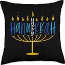Happy Hanukkah Menorah Jewish Festival Of Lights Chanukah Throw Pillow (18x18)