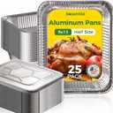9x13 Aluminum Pans with Lids [25 Pack], Extra Heavy Duty Half Size Disposable Foil Pans, Deep Baking Pans for Cooking, Roasting, Heating, and Steam Tables