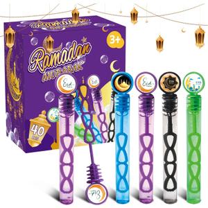 40Pcs Eid/Ramadan Mubarak Bubble Wands, Mini Bubble Wands for Eid Party Favors, Islamic Gift Toys for Girls Boys Kids Toddler Adults, Party Bag Stuffers Goodie Bag Filler, Classroom Prizes