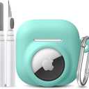 2 in 1 Silicone Case Compatible with AirPod 4 and AirTag 2/1, Shockproof Protective Skin Cover for AirPods 4th Generation with Cleaner Kit & Carabiner (Mint Green)