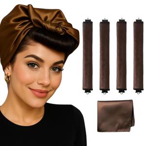 Heatless Curls Overnight, Heatless Hair Curler set, Jumbo Flexi Rods, Velvet Curling Set, Velvet No Heat Curling Rods with Satin Scarf for Blowout Volume, Soft Overnight Curls for Long or Short Hair (Brown)