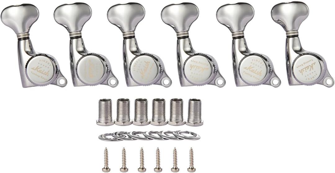 KAISH 18:1 Gear Ratio Guitar Locking Tuners Machine Heads Guitar Locking Tuning Keys Pegs for Strat/Tele/LP/SG most Electric or Acoustic Guitars Chrome (6 Inline Right Handed)