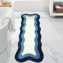 HAOCOO Bathroom Runner Rug 18x47 inch, Luxury Soft Non-Slip Long Bath Mat, Microfiber Machine Washable Blue Rug Runner Floor Mats for Bath Sink Tub Shower (3'11" x 1'6" (Irregular))