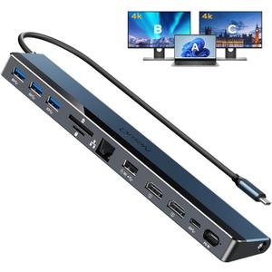 NewQ USB C Docking Station with Dual HDMI 4K, 100W PD-in, 12-in-1 Laptop Dock for Windows, MacBook, Chromebook
