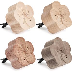 Zubebe Aroma Wood Essential Oil Diffuser 4 Packs Minimalistic Decor Car Air Freshener Flower Diffuser with Aromatherapy Clip for Car Office Bedroom