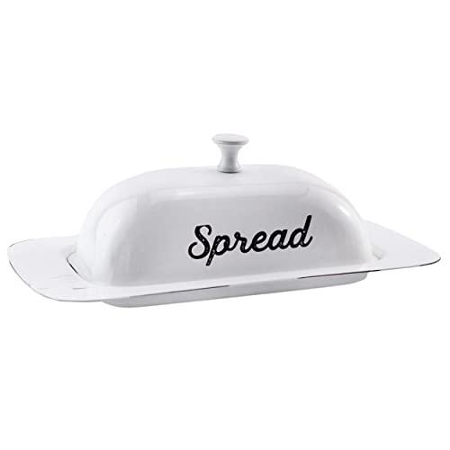 AuldHome Design Large Enamelware Butter Dish (White); Farmhouse Enamel Butter Serving Dish w/Lid