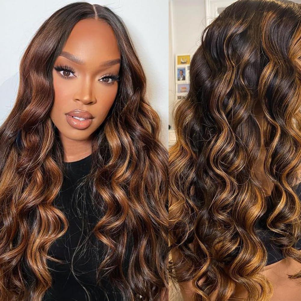 Leruikair 30 Inch Ombre Honey Blonde 5x5 HD Lace Closure Wigs Deep Wave Human Hair Wig P4/30 Pre Plucked Deep Curly Human Hair 200% Density For Black Woman