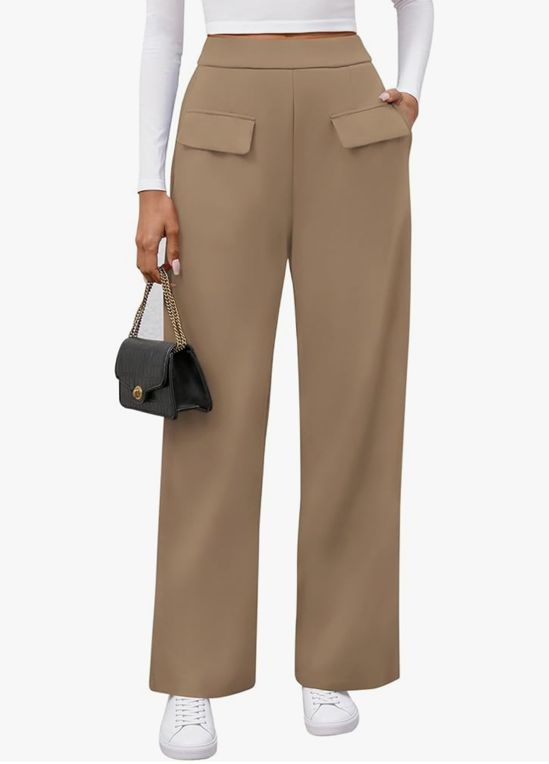 BTFBM Women's Pants 2025 Fall Elastic High Waisted Trousers Stretchy Comfy Lounge Palazzo Pant Wide Leg Sweatpants