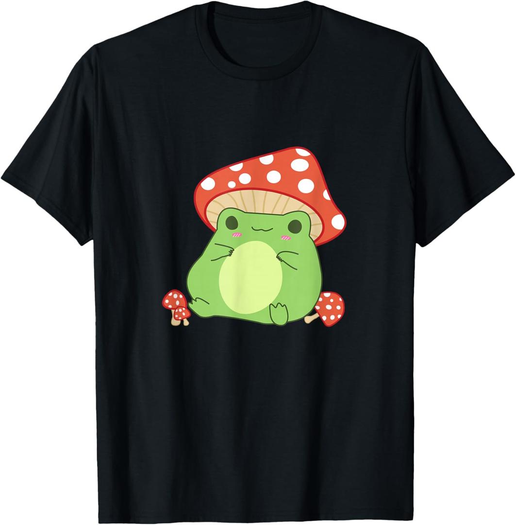Cottagecore Frog Aesthetic Cute Frog with Mushroom Hat T-Shirt, Size Small